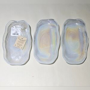 Akcam Handmade Turkish Art Glass 3 pcs Iridescent Pearl Snack Serve ware New